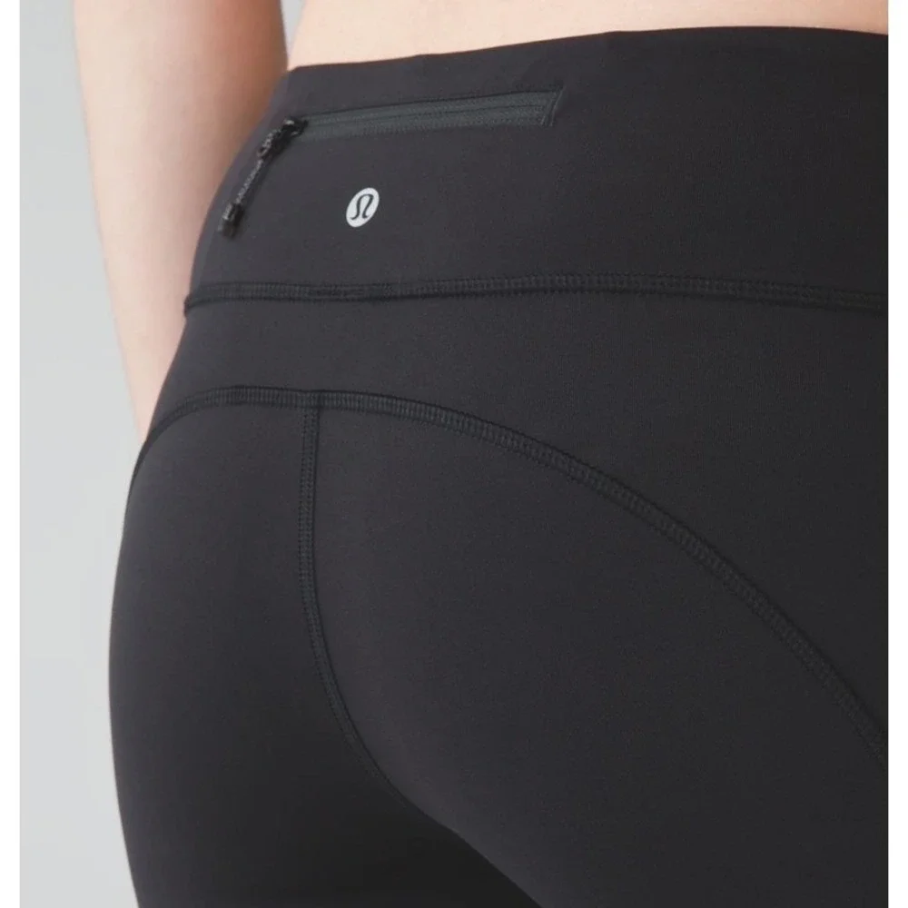 LULULEMON Speed Tight IV Black LEGGINGS PANTS Ruched Legs SIDE POCKETS sz 6